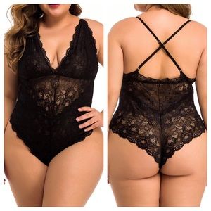 Women Plus Size Lace Black Bodysuit Teddy Lingerie One Piece Babydoll
